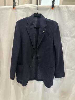 Lardini Men's Easy Knit Wool-Silk-Nylon Navy Blue Slim Fit Blazer Size 46 7REG